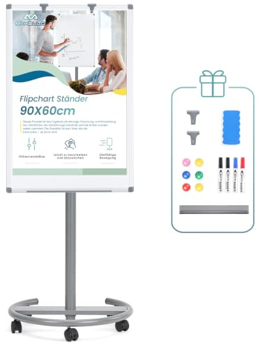 MAKELLO Rolling Whiteboard 36x24 in, Flip Chart Stand, Whiteboard on Wheels