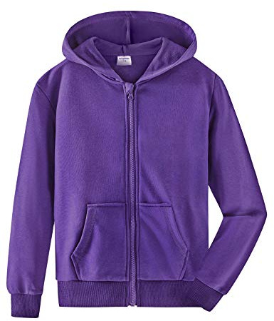 Spring&Gege Niños Niñas Color Sólid Sudadera con Capucha Hoodie Chaqueta con Cremallera de Chándal en Algodón, Morado, 7-8 Años