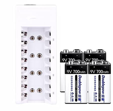 XCC Juego de Cargador de batería Recargable de 9V con 4 baterías de Litio de 9V de Alta Capacidad 700 MAh 6f22 medidor Universal de batería pequeña de 9 voltios