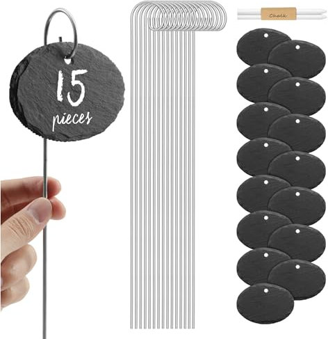 Navaris 15 étiquettes potager ardoise - Marque-plante ovale longue tige de 40 cm - Étiquette 10 x 7 cm jardin balcon plantes légumes fleurs