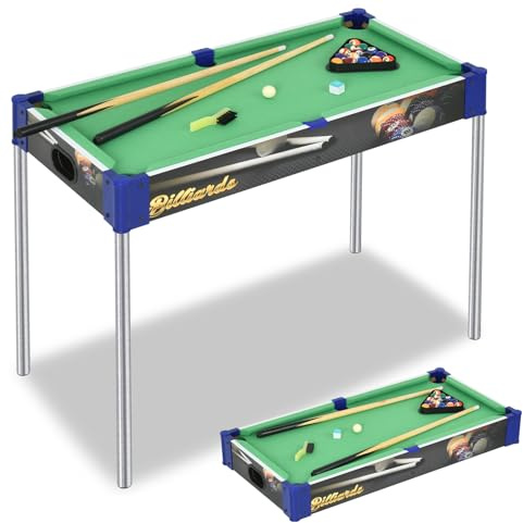RAYKEEP 32 Mini Pool Table, Removable Portable Billiards Table for Adults, Compact and Space Saving Pool Table with 2 Cues, 16 Balls, Triangle