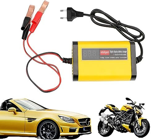 Aibyks Tragbares Autobatterieladegerät | 12-V-Batterieladegerät und -wartung,Batterieerhaltungsgerät mit LED-Anzeige, Erhaltungsladegerät für Motorrad, AGM, Rasenmäher