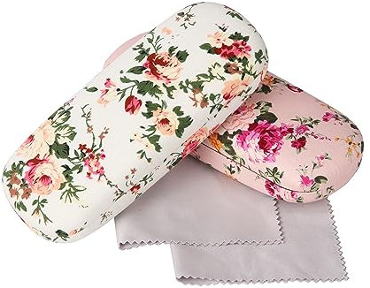 GOTRUST 2 Pack Sunglasses Case, Retro Flower Spectacle Cases, Portable Fabrics Glasses Cases, Cute Floral Pattern Clamshell Sunglasses Cases with 2 Cleaning Cloth for Women Girls Students