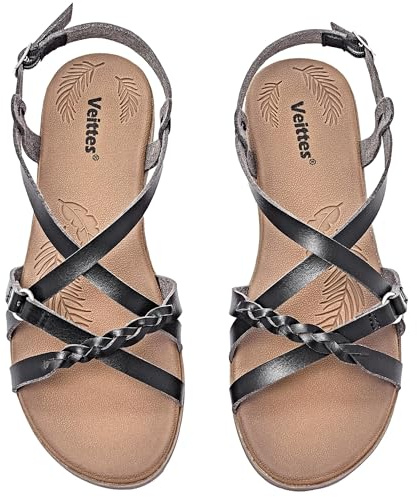 Veittes Women's Dressy Casual Strappy Flat Slide Sandals. | Braided Cross Strap,Comfortable Memory foam,Buckle Ankle Strap,Anti-slip Open Toe Flat Sandals