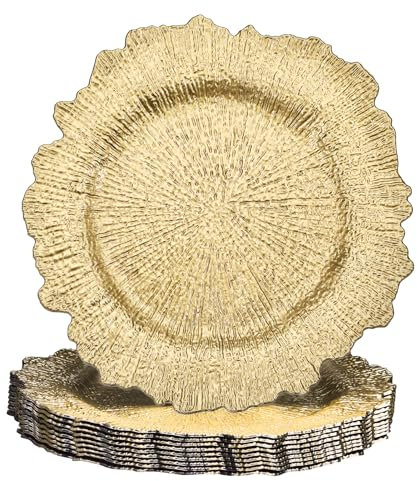 uxcell 10pcs Charger Plates Bulk 13 Inch Plastic Charger Plates Round Plate Charger for Dinner Wedding Party Event Table Setting Decoration Gold
