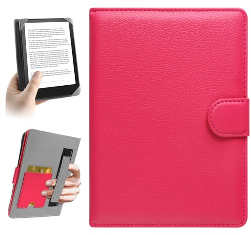 HoYiXi Universal Case for 6-6.8 inch E-Book Reader Compatible with 6.8 Kindle Paperwhite/6 All-new Kindle 2022&2019/Kobo Clara HD/Kobo Clara 2E,6 EReader Protective cover Built-in pocket,Rose