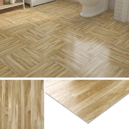 Livelynine Adhésif Adhesif pour Dalle PVC 30x30CM Bois Sol Cuisine Carrelage Salle de Bain Parquet Effet Planche de Bois Clair WC