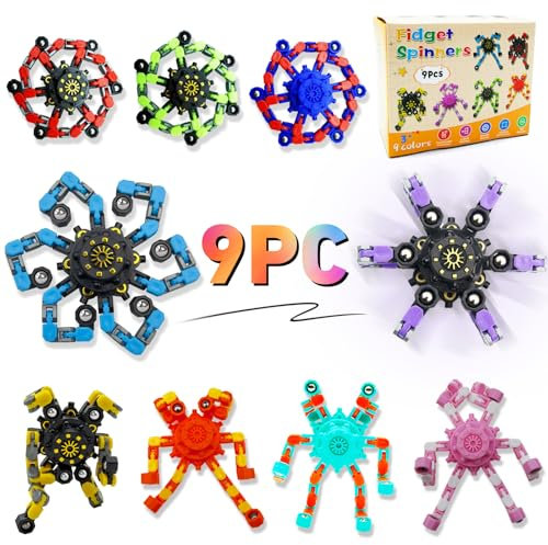 Easter Basket Stuffers Transformable Fidget Spinners,Funny Stress Relief Sensory Fidget Toys,Deformable Chain DIY Robot Fingertip Gyros Toy Party Favors Kids Easter Basket Stuffers(9PC)