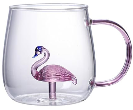 Tasse en verre en forme d'animal mignon à l'intérieur, tasse à café transparente de 380 ml, tasses en verre borosilicate transparent, verres résistants à la chaleur pour boissons froides et chaudes