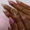 GlamRays Faux ongles 3D en forme d'amande, faits à la main, moyens, faits à la main, avec breloques dorées, papillons, en acrylique, français, en forme d'amande
