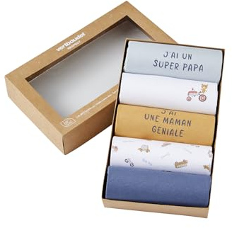 VERTBAUDET Lot de 5 bodies bébé garçon manches courtes coffret cadeau bleu 36M(97CM)