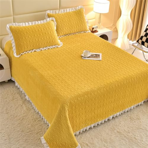 Highdi Colcha Acolchada Vellón de Coral, Colcha Cama Multiusos Patchwork,Manta Sofa Microfibra Extra Suave, Manta Cama Cama Individual Matrimonio para Alle Jahreszeiten (Amarillo,90x200cm)