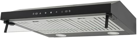 Dunstabzugshaube 60cm Unterbau Abzugshaube 60cm Umluft Dunstabzugshaube Abluft Unterbauhaube 595-1215m³/h-3-Leistungsstufen Doppelmotor 2-LED-Beleuchtung Touchscreen mit Bewegungsmelder 2× Fettfilter