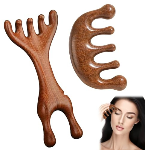 Sikweny 2 stycken hårbottenmassager, Scalp Massager, bärbara huvudmassagerare för trä, Meridiankam, fem klor Guasha, för hårbotten och nacken avslappning