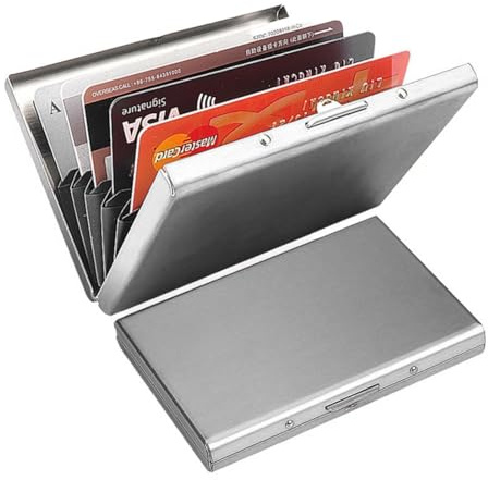 KEQAR Porte-Cartes RFID en Métal, Étui Carte Bancaire pour Femme et Homme, Porte-Cartes avec 10 Compartiments, Protection RFID & NFC, Étui Métallique pour Cartes et Visites (Argenté)
