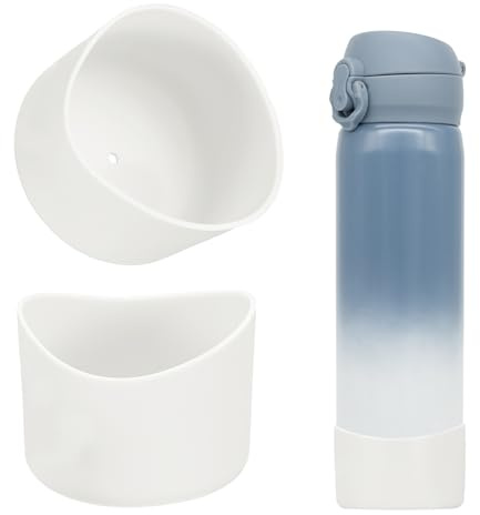 sourcing map Lot de 2 bottes de bouteille d'eau en silicone, protecteur de tasse en silicone, manchon de protection antidérapant, accessoire pour bouteilles d'eau en acier inoxydable, blanc