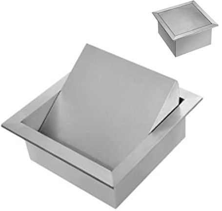 Cubo de basura integrado para encimera, tapa de cubo de basura integrada, tapa cuadrada de acero inoxidable cepillado 304, tapa superior giratoria, antihuellas