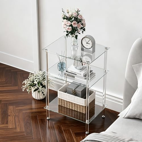 IRCPEN Table D'Appoint Transparente Verre Et Acrylique Chevet