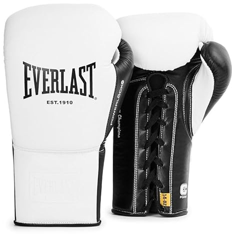 Everlast Powerlock OG Pro Fight 14oz White/Black Lace-Up Gloves for Bags & Competition, Advanced Foam, Ergonomic Grip - Authentic Everlast