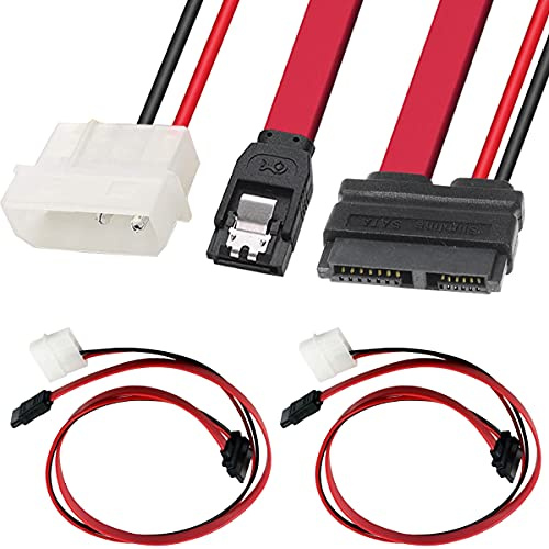 HAAMNING7 2-pack Slimline SATA-hona, 13-stifts 7-stifts SATA-datakabel + 6 stift smal strömadapterkabel till LP4-strömkabel 7-stifts SATA-datakabel för notebook-enhet 50 cm 20 tum
