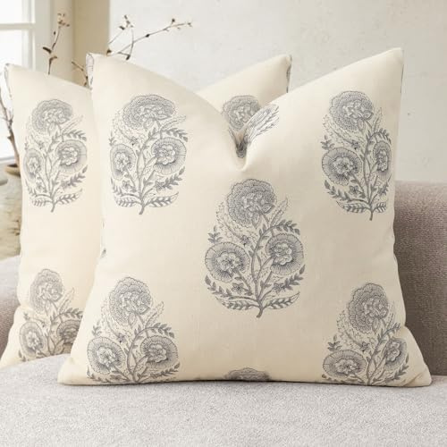 YCOLL Funda de Cojín Vintage Estampado Floral 40x40 Set de 2 Fundas de Cojín Flores Cojín de Sofá Diseño Moderno Cojín Decorativo para Sofá Sillón Cama Decoración del Hogar y Salón Gris Apacible