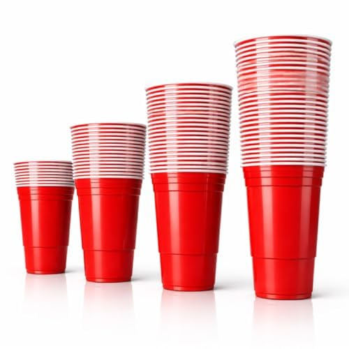 Everhomely Partybecher 473 ml / 16 oz – wiederverwendbare Beer Pong Becher, Red Cups extra stark, rote Plastikbecher für Bierpong, Partys, Camping, JGA, Festivals (250x)