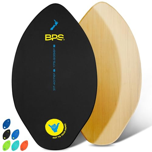 BPS Skimboard Shaka 88,9 cm – Epoxidbeschichtetes Holz-Skimboard mit EVA-Pads – kein Wachs erforderlich – Anfänger bis Fortgeschrittene – mittleres Skimboard (schwarz)