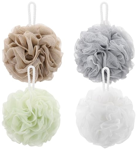 Tbestmax 4 Pack Mesh Pouf Bath Sponge - Mesh Loofah Body Exfoliating Shower Ball Shower Sponge