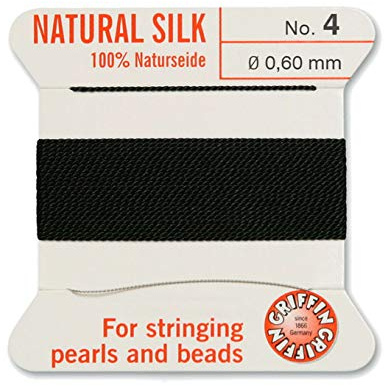 Creative-Beads - Hilo de perlas (seda, 2 m, con aguja, grosor 00) 0,60mm (04) Negro
