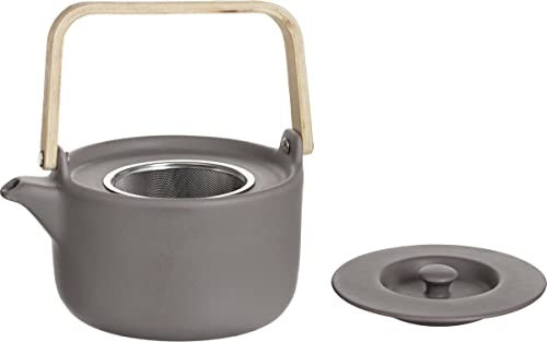 Secret de Gourmet - Théière Nature Taupe en céramique Anse en Bambou contenance 80 cl