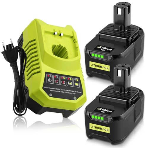 Moticett 2X 18V 5,5Ah (avec Chargeur) Remplacement Batterie pour Ryobi + Chargeur 9,6V-18V 3A pour Ryobi One+ P106 P107 P108 P100 P102 P103 P105 Self-LED