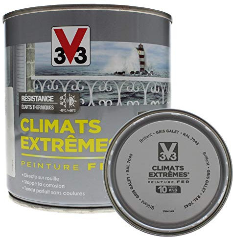 Peinture fer brillant climat extrême 0,5L (gris galet) - Ton : Gris galet