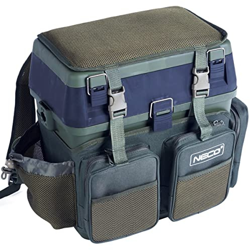 NECO® Sac à dos et siège de pêche tout-en-un, Accessoire de pêche, Sacoche spacieuse avec 4 boîtes à appâts et 4 poches