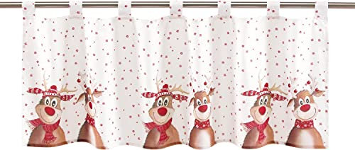 Delindo Lifestyle Scheibengardine Rentiere, 45x120 cm, Moderne Gardine zu Weihnachten