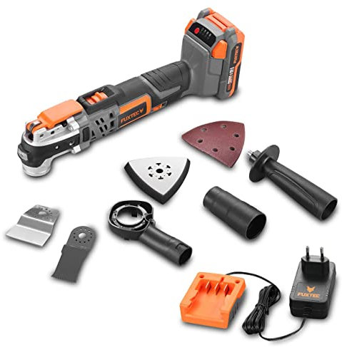 FUXTEC 3in1 Akku Multifunktionswerkzeug FX-E1MT20-SET 20V – Sägen, Schleifen, Schaben – mit Absaugvorrichtung – Einfacher Werkzeugwechsel – inkl. Akku & Ladegerät