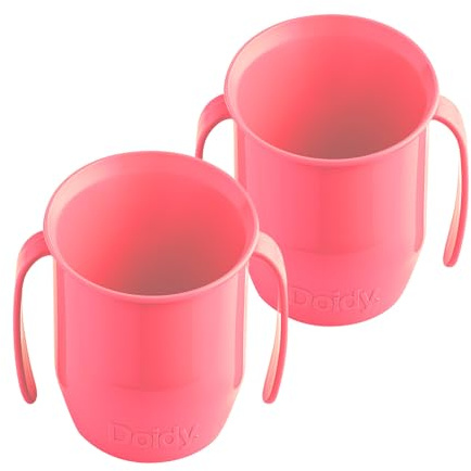 Doidy Cup, Open Cup for Training Baby 6 Months-3 Years, 200ml, Slanted Weaning Cup with Handles for Learning to Drink, BPA Free, 2 Pack (Red)