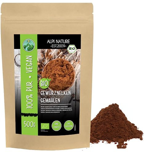 Alpi Nature Clavos de Olor Orgánicos en Polvo 500g, Clavo de Olor Molido para Cocinar y Hornear