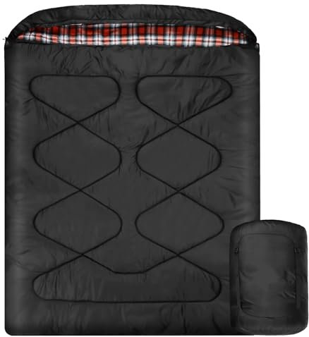 Mcota Baumwollflanell Doppelschlafsäcke für Winter, wasserdichter Queen-Size-Schlafsack für 2-Personen-Kaltwettercamping, Rucksack oder Reisen, doppelte breite Schlafsäcke für Familie oder Paare