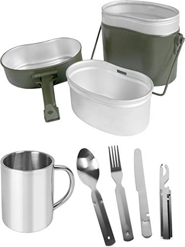 Bundeswehr Essgeschirrset Bund Essbesteck + BW Aluminium Kochgeschirr + Edelstahltasse Oliv OneSize