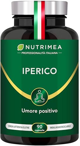 Iperico | Erba di San Giovanni | Integratore per il Buon Umore | Alto Dosaggio di Ipericina | 100% Naturale | 90 Capsule di Origine Vegetale | Nutrimea | IT