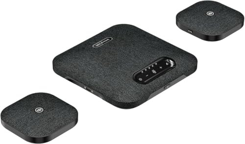 Project Telecom Premium EX Wireless Speakerphone & Mics – Bluetooth & USB Conference Speaker with 4 Built-in Mics & 2 Wireless Mics, Noise Cancelling, 10-Hour Battery