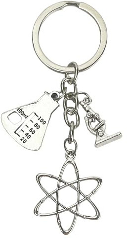 Porte-clés de Chimie avec Atome, Microscope et Éprouvette de Laboratoire - Cadeau Original pour Amateurs de Physique et Chimistes
