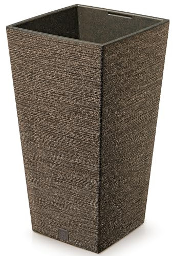 Annastore Pflanzsäule aus Kunststoff H 38 cm inkl. Innentopf - wetterfest und witterungsbeständig - Pflanzgefäß Kunststoff - Pflanzkübel für Außen - Quadratisch Ø 20 cm/H 38 cm, Farbe eco-Kaffee