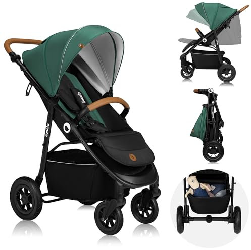 LIONELO Natt Kinderwagen Buggy bis zu 22 kg Verstellbarer Griff und Verstellung der Rückenlehne zur Liegeposition, 5-Punkt-Gurt Große Offroad-Räder Vollständige Stoßdämpfung Wasserdichtes XXL-Verdeck