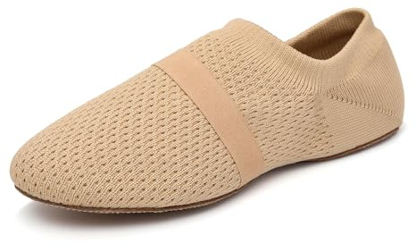 YCALCP Women's Jazz Shoes Slip-on Fabric Professional Teacher Trainning Beginner Ballroom Dance Practice Shoes Dance Slippers,SS-PDLL-Brown,US 6.5