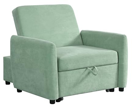 Brigros WeHome - Poltrona Letto Con Braccioli In Tessuto Con Piedini Neri, Poltrona Relax Trasformabile In Chaise Longue E In Letto Singolo, Pouf Poltrona Per Camera Da Letto E B&B (Tessuto, Cedro)