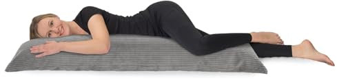sleepling Seitenschläferkissen 40 x 145 cm, Body Pillow, langes Kissen mit Bezug aus Cord Möbelstoff in grau, Schlafkissen Seitenschläfer, 30 Grad waschbar, Ökotex