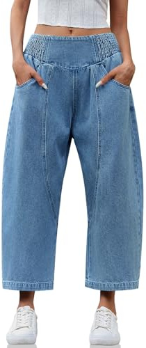 Cicy Bell Womens Wide Leg Cropped Jeans Baggy Boyfriend Mid Denim Pants