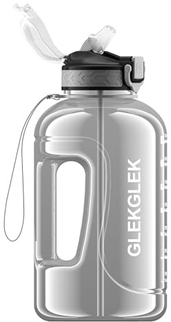 GLEKGLEK 2L Water Bottles Leak Proof, Large Water Bottle with Straw, BPA Free, Ideal for Workouts, Hiking, Office, Gym & Camping (Grey)