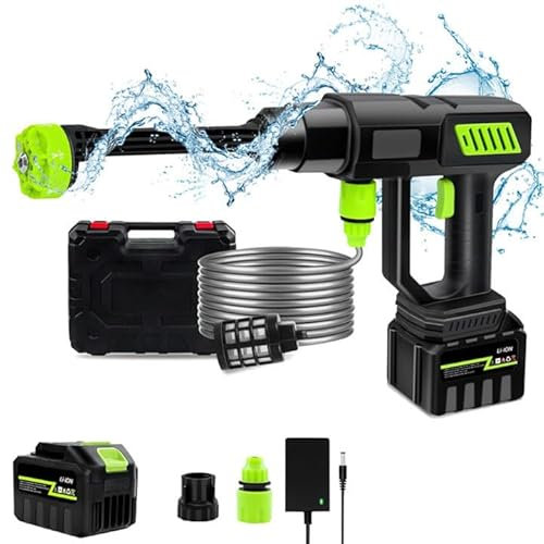 Nettoyeur Haute Pression sans Fil 40Bar, 1000W Nettoyeur Haute Pression avec Batterie 3,0 Ah,Nettoyeur Haute Pressions sur Batterie avec Buse 6 en 1, Max 980 PSI, pour Jardin et Voiture (1 Batterie)